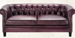 Casa Padrino Luxus Chesterfield Echtleder Sofa Lila / Schwarz 160 cm - Echtleder Möbel