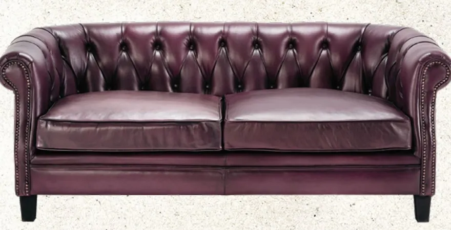 Casa Padrino Luxus Chesterfield Echtleder Sofa Lila / Schwarz 160 cm - Echtleder Möbel