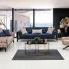 Casa Padrino Luxus Chesterfield Schlafsofa Blau / Schwarz / Gold 220 x 90 x H. 80 cm - Modernes Wohnzimmer Sofa - Chesterfield Wohnzimmer Möbel