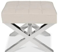 Casa Padrino Luxus Chesterfield Hocker Beige / Silber 60 x 50 x H. 47 cm - Wohnzimmermöbel - Luxus Kollektion