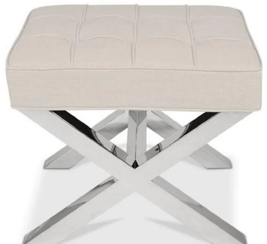 Casa Padrino Luxus Chesterfield Hocker Beige / Silber 60 x 50 x H. 47 cm - Wohnzimmermöbel - Luxus Kollektion