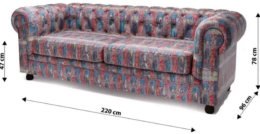 Casa Padrino Luxus Chesterfield Samt Sofa Mehrfarbig / Schwarz 220 x 96 x H. 78 cm - Wohnzimmer Sofa - Hotel Sofa - Wohnzimmer Möbel - Chesterfield Möbel - Luxus Möbel - Luxus Einrichtung