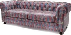 Casa Padrino Luxus Chesterfield Samt Sofa Mehrfarbig / Schwarz 220 x 96 x H. 78 cm - Wohnzimmer Sofa - Hotel Sofa - Wohnzimmer Möbel - Chesterfield Möbel - Luxus Möbel - Luxus Einrichtung