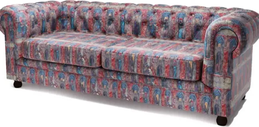 Casa Padrino Luxus Chesterfield Samt Sofa Mehrfarbig / Schwarz 220 x 96 x H. 78 cm - Wohnzimmer Sofa - Hotel Sofa - Wohnzimmer Möbel - Chesterfield Möbel - Luxus Möbel - Luxus Einrichtung