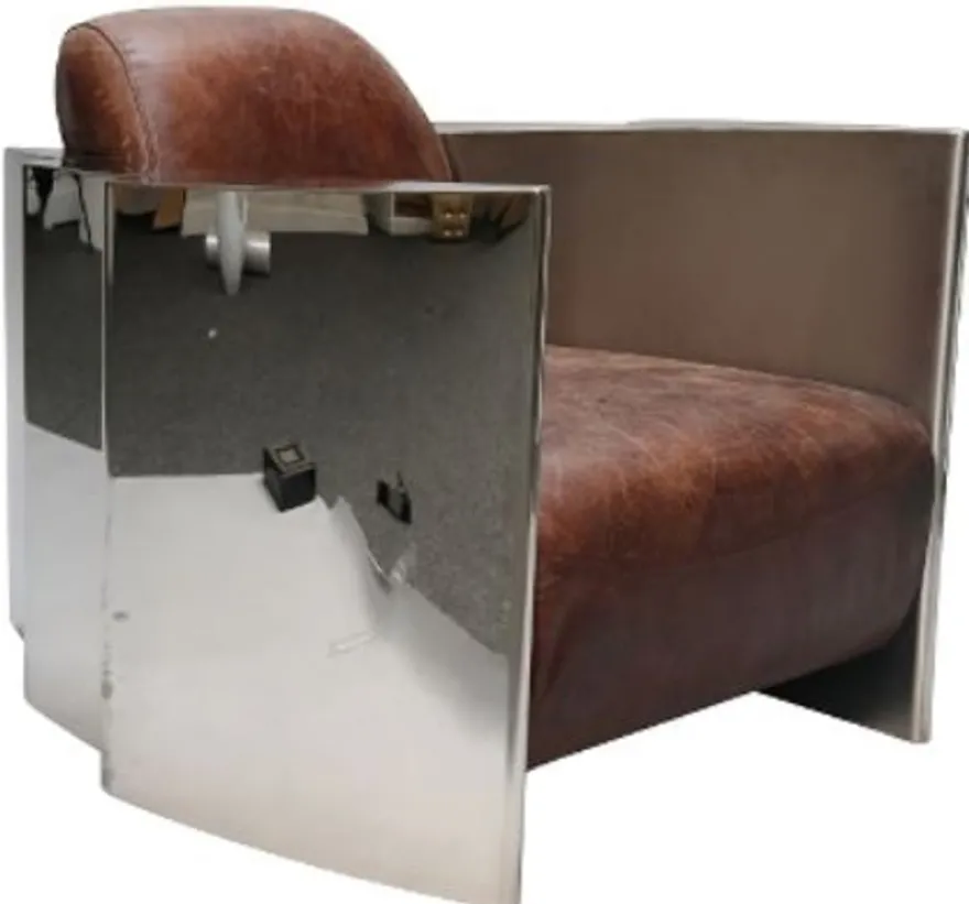 Casa Padrino Luxus Club Sessel im englischen Stil, Echtleder Vintage Braun / Silber 68 x 89 x H. 73 cm