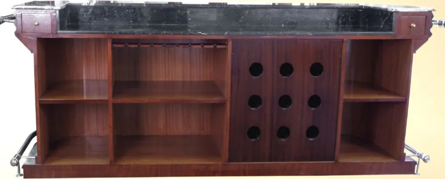 Casa Padrino Luxus Cocktail Bar mit Marmorplatte Dunkelbraun / Schwarz / Silber 279,4 x H. 223,5 cm - Massivholz Bar - Bar Möbel - Hotel & Restaurant Möbel