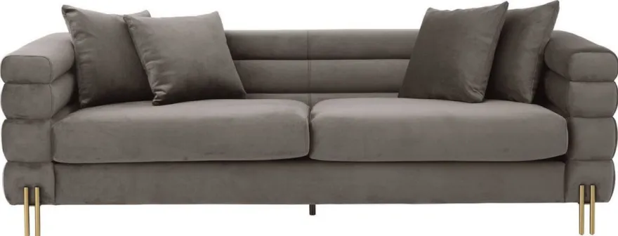 Casa Padrino Luxus Couch Grau / Messingfarben 230 x 95 x H. 70,5 cm - Wohnzimmer Sofa mit edlem Samtstoff - Luxus Möbel