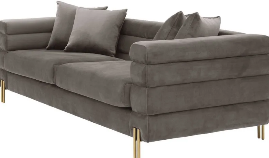 Casa Padrino Luxus Couch Grau / Messingfarben 230 x 95 x H. 70,5 cm - Wohnzimmer Sofa mit edlem Samtstoff - Luxus Möbel