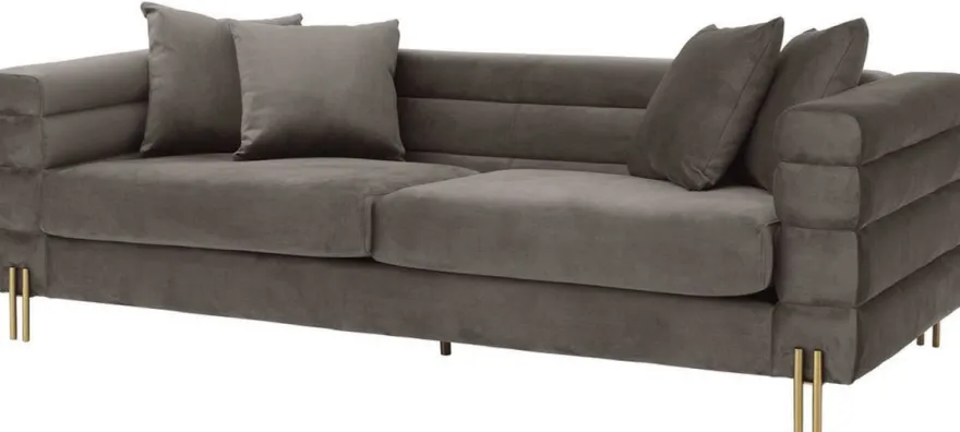 Casa Padrino Luxus Couch Grau / Messingfarben 230 x 95 x H. 70,5 cm - Wohnzimmer Sofa mit edlem Samtstoff - Luxus Möbel