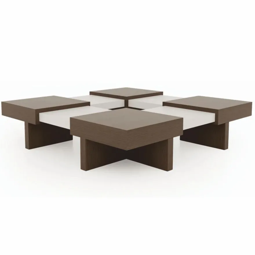 Casa Padrino Luxus Couchtisch Braun / Weiß 100-140 cm - Ausziehbarer Wohnzimmertisch