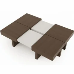 Casa Padrino Luxus Couchtisch Braun / Weiß 100-140 cm - Ausziehbarer Wohnzimmertisch