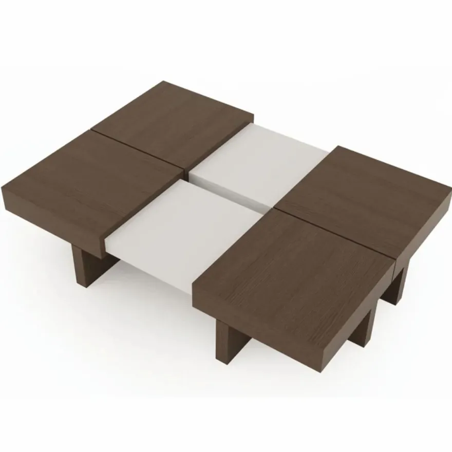 Casa Padrino Luxus Couchtisch Braun / Weiß 100-140 cm - Ausziehbarer Wohnzimmertisch