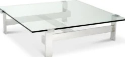 Casa Padrino Luxus Couchtisch Silber 120 x 120 x H. 30 cm - Quadratischer Edelstahl Wohnzimmertisch mit Glasplatte - Wohnzimmer Möbel - Luxus Qualität