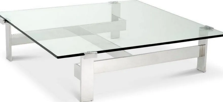 Casa Padrino Luxus Couchtisch Silber 120 x 120 x H. 30 cm - Quadratischer Edelstahl Wohnzimmertisch mit Glasplatte - Wohnzimmer Möbel - Luxus Qualität
