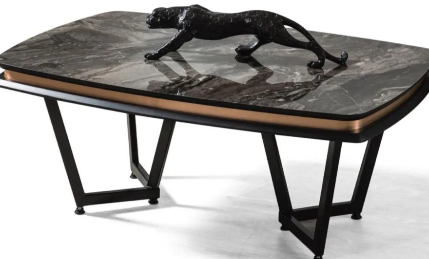 Casa Padrino Luxus Couchtisch Schwarz / Kupferfarben 120 x 70 x H. 56 cm - Rechteckiger Wohnzimmertisch - Luxus Wohnzimmer Möbel