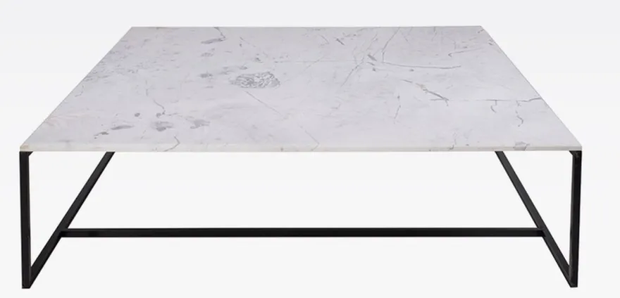Casa Padrino Luxus Couchtisch Schwarz / Weiß 120 x 120 x H. 35 cm - Moderner quadratischer Wohnzimmertisch mit Carrara Marmorplatte und Edelstahl Gestell - Luxus Wohnzimmer Möbel