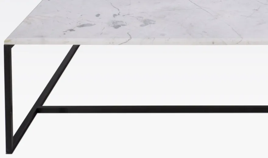 Casa Padrino Luxus Couchtisch Schwarz / Weiß 120 x 120 x H. 35 cm - Moderner quadratischer Wohnzimmertisch mit Carrara Marmorplatte und Edelstahl Gestell - Luxus Wohnzimmer Möbel