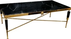 Casa Padrino Luxus Couchtisch Schwarz / Gold 130 x 70 x H. 45 cm - Wohnzimmertisch mit Kunstmarmor Tischplatte - Luxus Wohnzimmer Möbel - Hotel Möbel - Luxus Einrichtung - Hotel Einrichtung