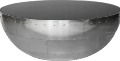 Casa Padrino Luxus Couchtisch Silber / Schwarz Ø 82 x H. 34 cm - Runder Aluminium Wohnzimmertisch mit Glasplatte - Aluminium Flugzeug Flieger Möbel - Wohnzimmer Möbel - Luxus Möbel