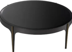Casa Padrino Luxus Couchtisch Bronze / Messing / Schwarz Ø 94 x H. 34,5 cm - Runder Edelstahl Wohnzimmertisch mit Glasplatte - Luxus Wohnzimmer Möbel