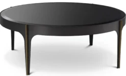 Casa Padrino Luxus Couchtisch Bronze / Messing / Schwarz Ø 94 x H. 34,5 cm - Runder Edelstahl Wohnzimmertisch mit Glasplatte - Luxus Wohnzimmer Möbel