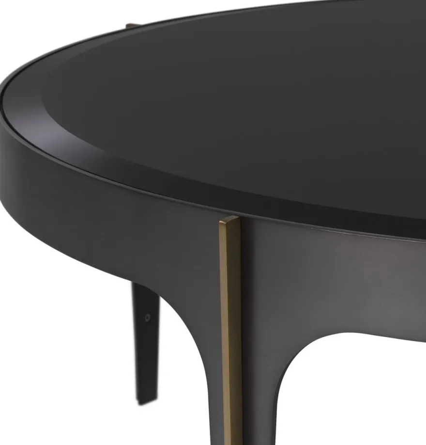 Casa Padrino Luxus Couchtisch Bronze / Messing / Schwarz Ø 94 x H. 34,5 cm - Runder Edelstahl Wohnzimmertisch mit Glasplatte - Luxus Wohnzimmer Möbel