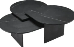 Casa Padrino Luxus Couchtisch Set Schwarz - 3 Wohnzimmertische aus hochwertigem Marmor - Luxus Wohnzimmer Möbel