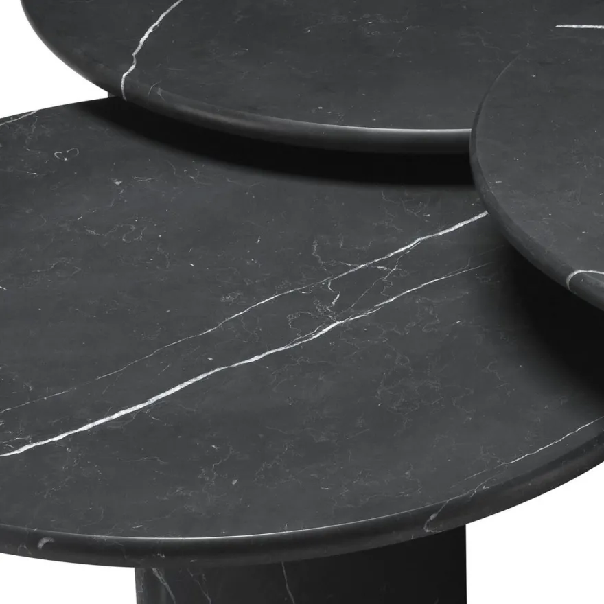 Casa Padrino Luxus Couchtisch Set Schwarz - 3 Wohnzimmertische aus hochwertigem Marmor - Luxus Wohnzimmer Möbel