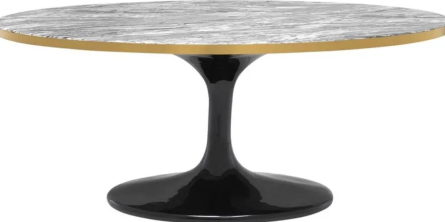 Casa Padrino Luxus Couchtisch Grau / Messing / Schwarz 120 x 60 x H. 50,5 cm - Ovaler Wohnzimmertisch