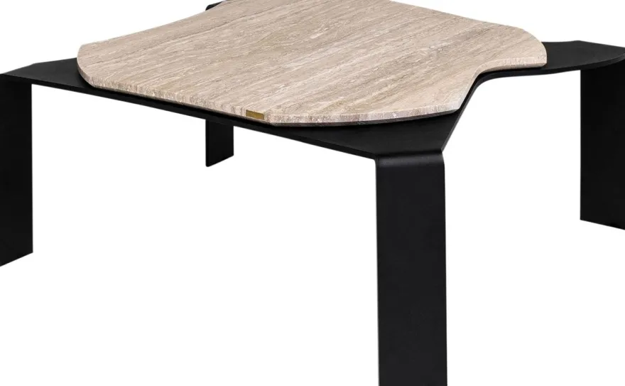 Casa Padrino Luxus Couchtisch Schwarz / Beige 75,5 x 78 x H. 32,5 cm - Designer Wohnzimmertisch mit Marmorplatte