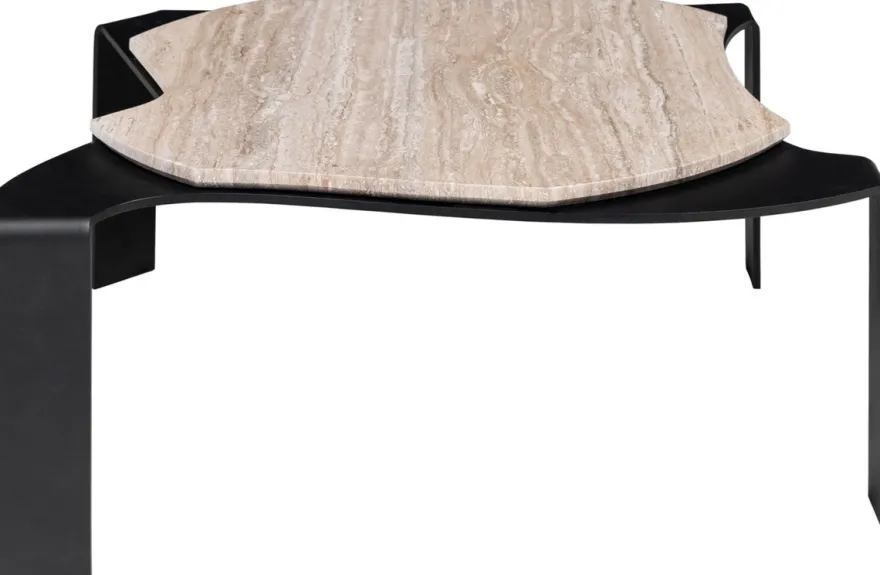 Casa Padrino Luxus Couchtisch Schwarz / Beige 75,5 x 78 x H. 32,5 cm - Designer Wohnzimmertisch mit Marmorplatte
