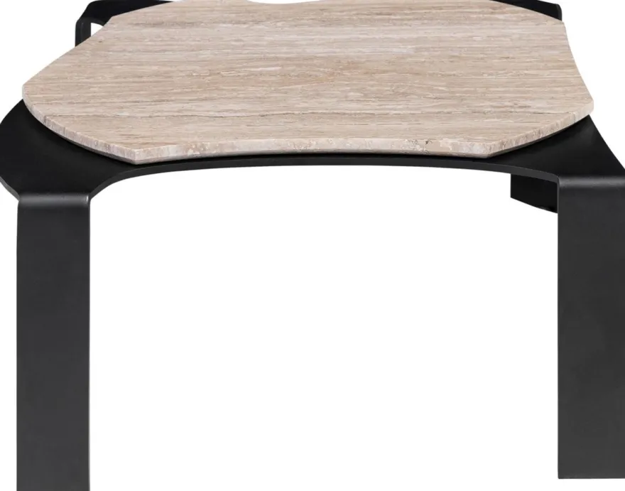 Casa Padrino Luxus Couchtisch Schwarz / Beige 75,5 x 78 x H. 32,5 cm - Designer Wohnzimmertisch mit Marmorplatte