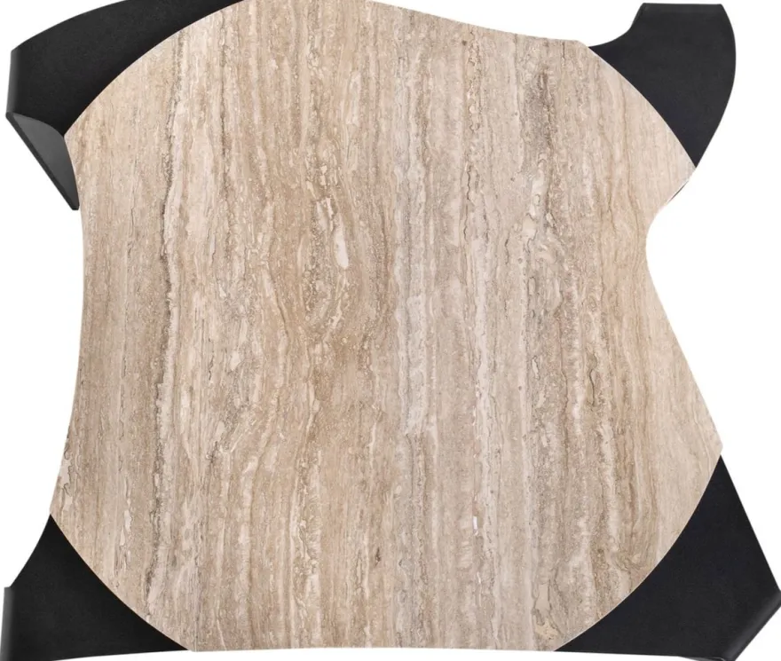Casa Padrino Luxus Couchtisch Schwarz / Beige 75,5 x 78 x H. 32,5 cm - Designer Wohnzimmertisch mit Marmorplatte