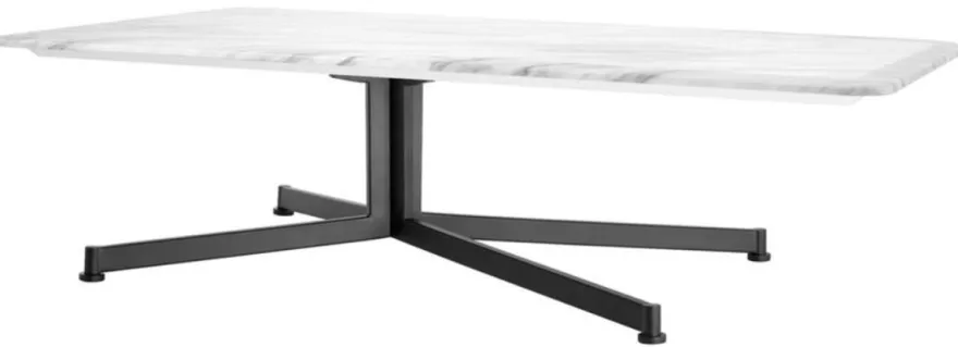 Casa Padrino Luxus Couchtisch Weiß / Schwarz 140 x 80 x H. 39 cm - Wohnzimmermöbel