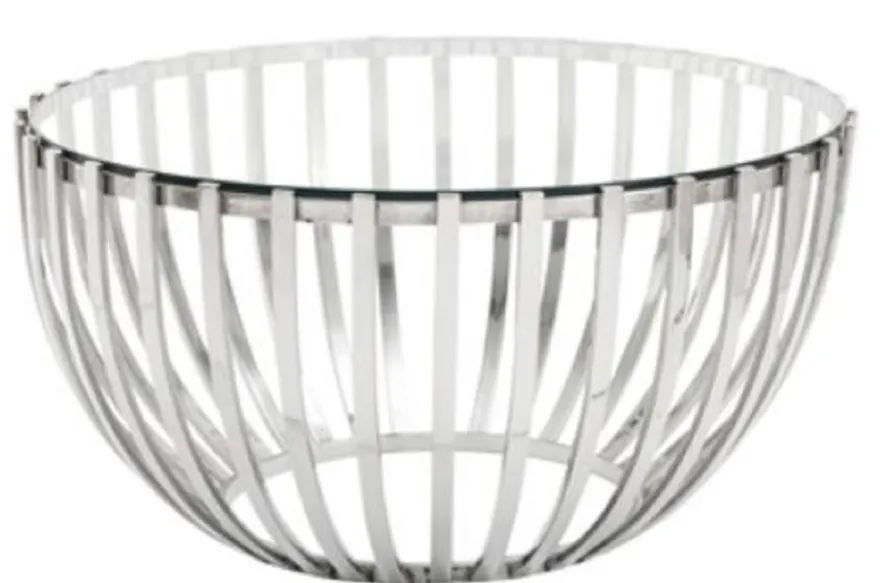 Casa Padrino Luxus Couchtisch Silber Ø 81 x H. 43 cm - Runder Edelstahl Wohnzimmertisch mit Glasplatte