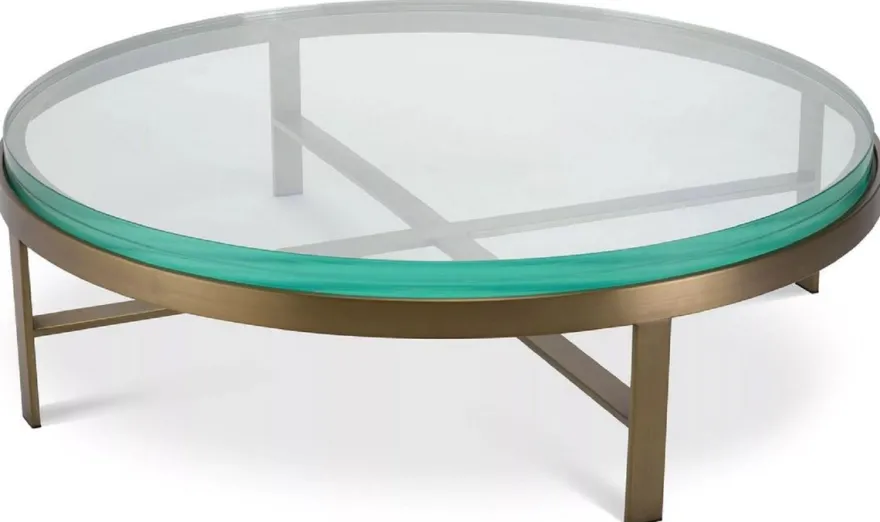 Casa Padrino Luxus Couchtisch Messing Ø 97,5 x H. 30 cm - Runder Wohnzimmertisch mit Glasplatte - Wohnzimmer Möbel - Luxus Möbel - Wohnzimmer Einrichtung - Luxus Einrichtung