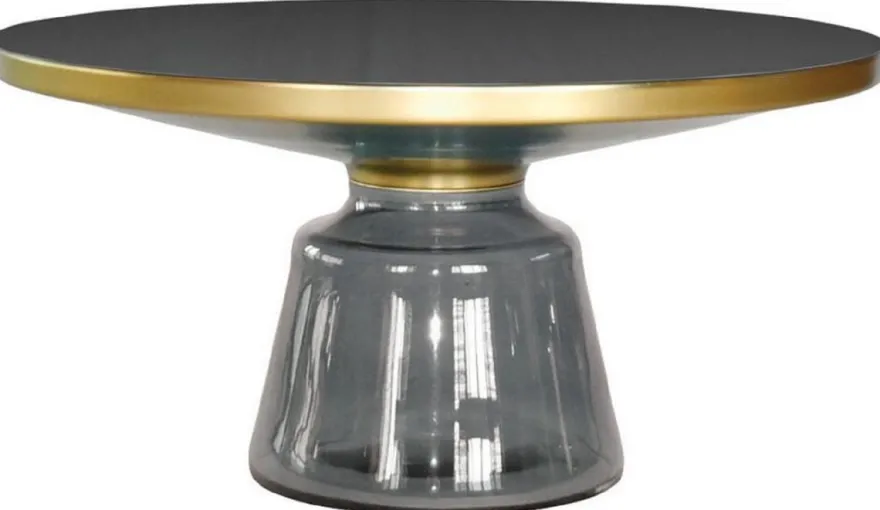Casa Padrino Luxus Couchtisch Schwarz / Grau / Gold Ø 75 x H. 37 cm - Runder Glas Wohnzimmertisch - Moderne Wohnzimmer Möbel