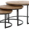 Casa Padrino Luxus Couchtisch 3er Set Naturfarben / Schwarz Ø 78 x H. 48 cm - Runde Wohnzimmertische mit halbrundem Metall Untergestell