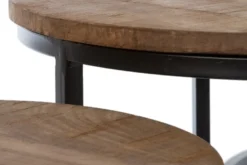 Casa Padrino Luxus Couchtisch 3er Set Naturfarben / Schwarz Ø 78 x H. 48 cm - Runde Wohnzimmertische mit halbrundem Metall Untergestell