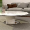 Casa Padrino Luxus Couchtisch Hochglanz Weiß / Silber Ø 140 x H. 40 cm - Runder Wohnzimmertisch mit Glasplatte - Luxus Wohnzimmer Möbel