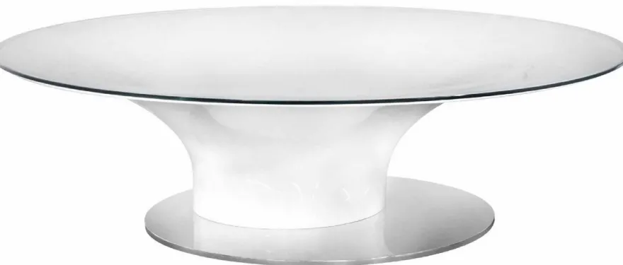 Casa Padrino Luxus Couchtisch Hochglanz Weiß / Silber Ø 140 x H. 40 cm - Runder Wohnzimmertisch mit Glasplatte - Luxus Wohnzimmer Möbel