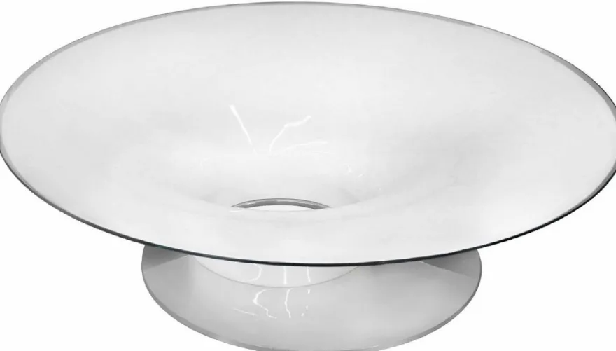 Casa Padrino Luxus Couchtisch Hochglanz Weiß / Silber Ø 140 x H. 40 cm - Runder Wohnzimmertisch mit Glasplatte - Luxus Wohnzimmer Möbel