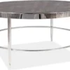 Casa Padrino Luxus Couchtisch Silber / Grau Ø 82 x H. 40 cm - Runder Wohnzimmertisch mit Glasplatte in Marmoroptik - Wohnzimmer Möbel