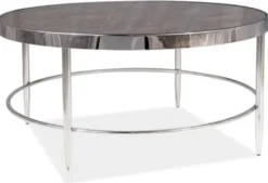 Casa Padrino Luxus Couchtisch Silber / Grau Ø 82 x H. 40 cm - Runder Wohnzimmertisch mit Glasplatte in Marmoroptik - Wohnzimmer Möbel
