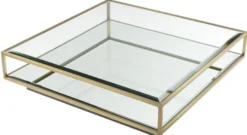 Casa Padrino Luxus Couchtisch Messingfarben / Schwarz 120 x 120 x H. 30 cm - Quadratischer Edelstahl Wohnzimmertisch mit Spiegelglas und Glasplatte - Wohnzimmer Möbel - Luxus Qualität