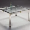 Casa Padrino Luxus Couchtisch Silber / Messingfarben 100 x 100 x H. 48 cm - Quadratischer Messing Wohnzimmertisch mit Glasplatte - Wohnzimmer Möbel - Luxus Qualität