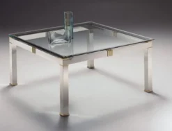 Casa Padrino Luxus Couchtisch Silber / Messingfarben 100 x 100 x H. 48 cm - Quadratischer Messing Wohnzimmertisch mit Glasplatte - Wohnzimmer Möbel - Luxus Qualität