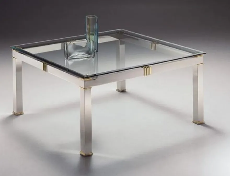 Casa Padrino Luxus Couchtisch Silber / Messingfarben 100 x 100 x H. 48 cm - Quadratischer Messing Wohnzimmertisch mit Glasplatte - Wohnzimmer Möbel - Luxus Qualität