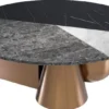Casa Padrino Luxus Couchtisch Schwarz / Weiß / Grau / Kupfer Ø 120 x H. 42,5 cm - Runder Wohnzimmertisch mit 3-farbiger Kunstmarmor Tischplatte - Luxus Möbel