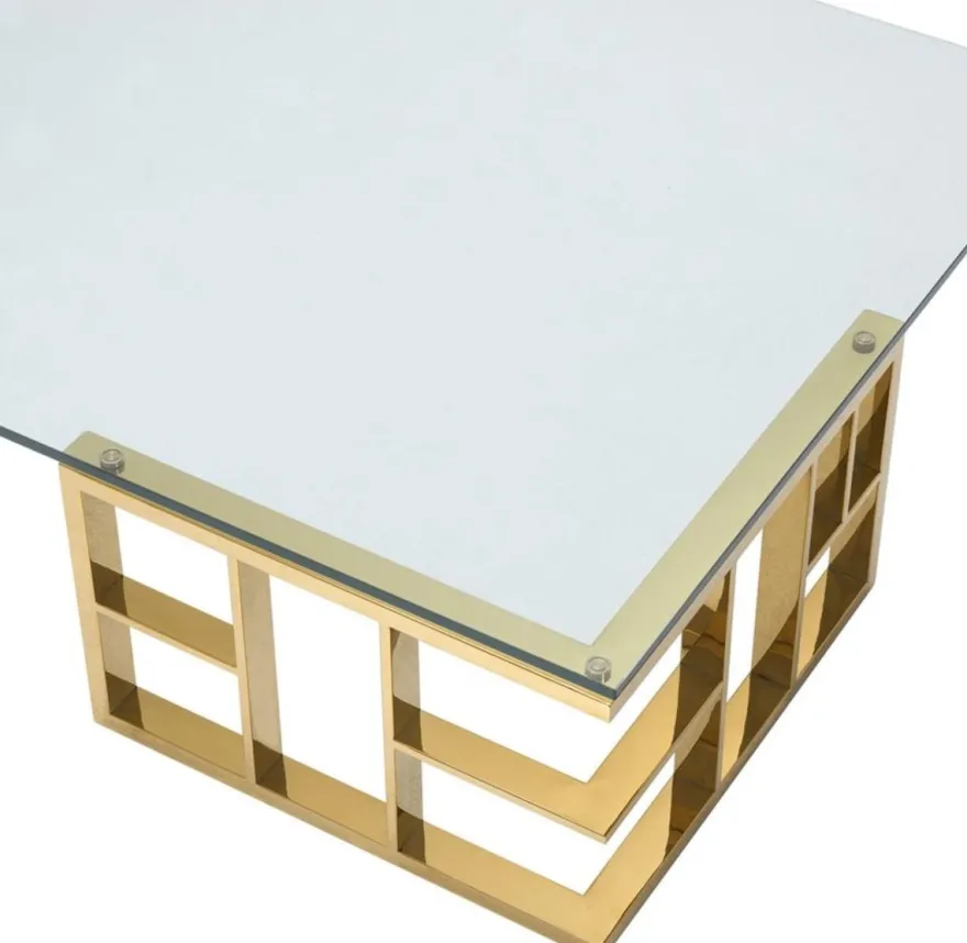 Casa Padrino Luxus Couchtisch Gold 180 x 90 x H. 32,2 cm - Edelstahl Wohnzimmertisch mit Glasplatte - Designermöbel